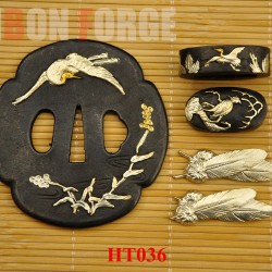 Japanese Samurai Sword Crane Theme Brass Tsuba Fittings